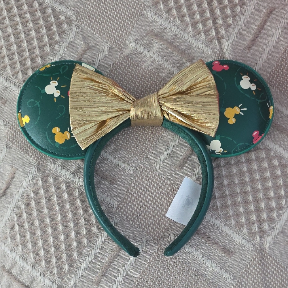 Disney Green and Gold Minnie Mouse Ears Headband CHRISTMAS